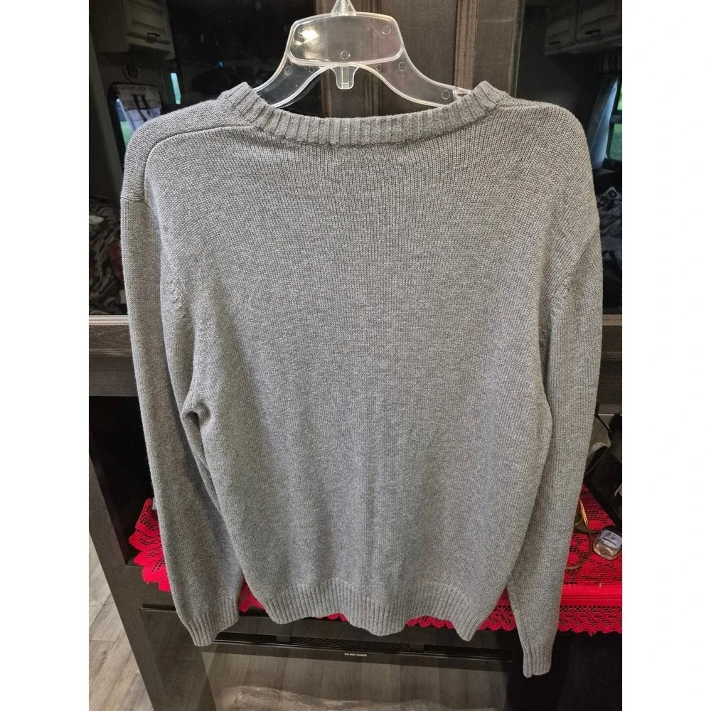 COZY CABINCORE ECLECTIC RETRO Gray‎ Argyle V-Neck Sweater Cotton Blend Large